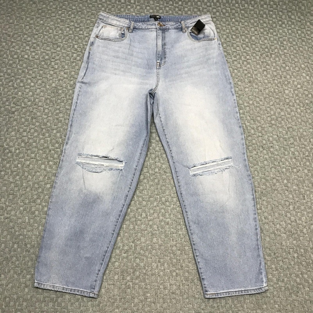 Fashion Nova Jeans Womens 18 Blue Straight Leg Beat Me To It Distressed Casual